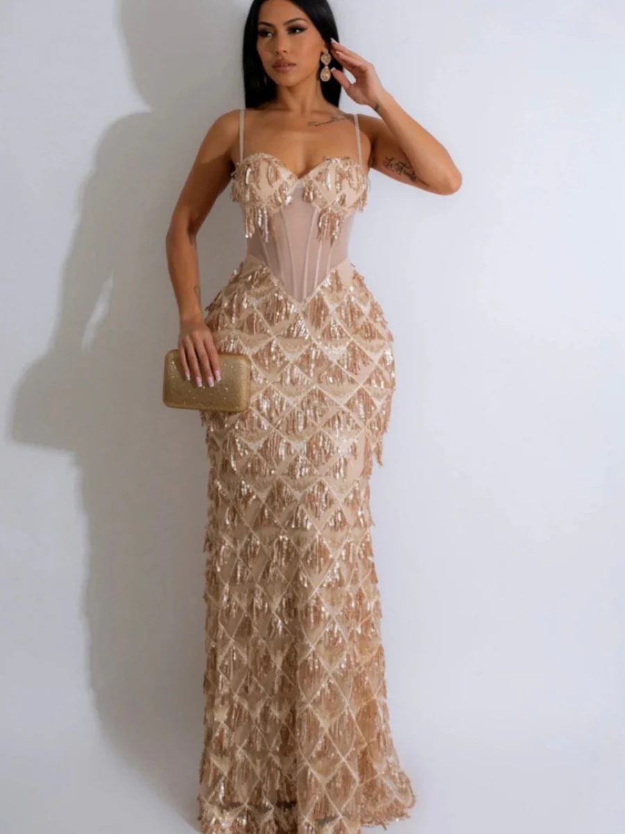 Sequins Waist Hip-hugging Formal Party Dinner Maxi Dresses - Image 2