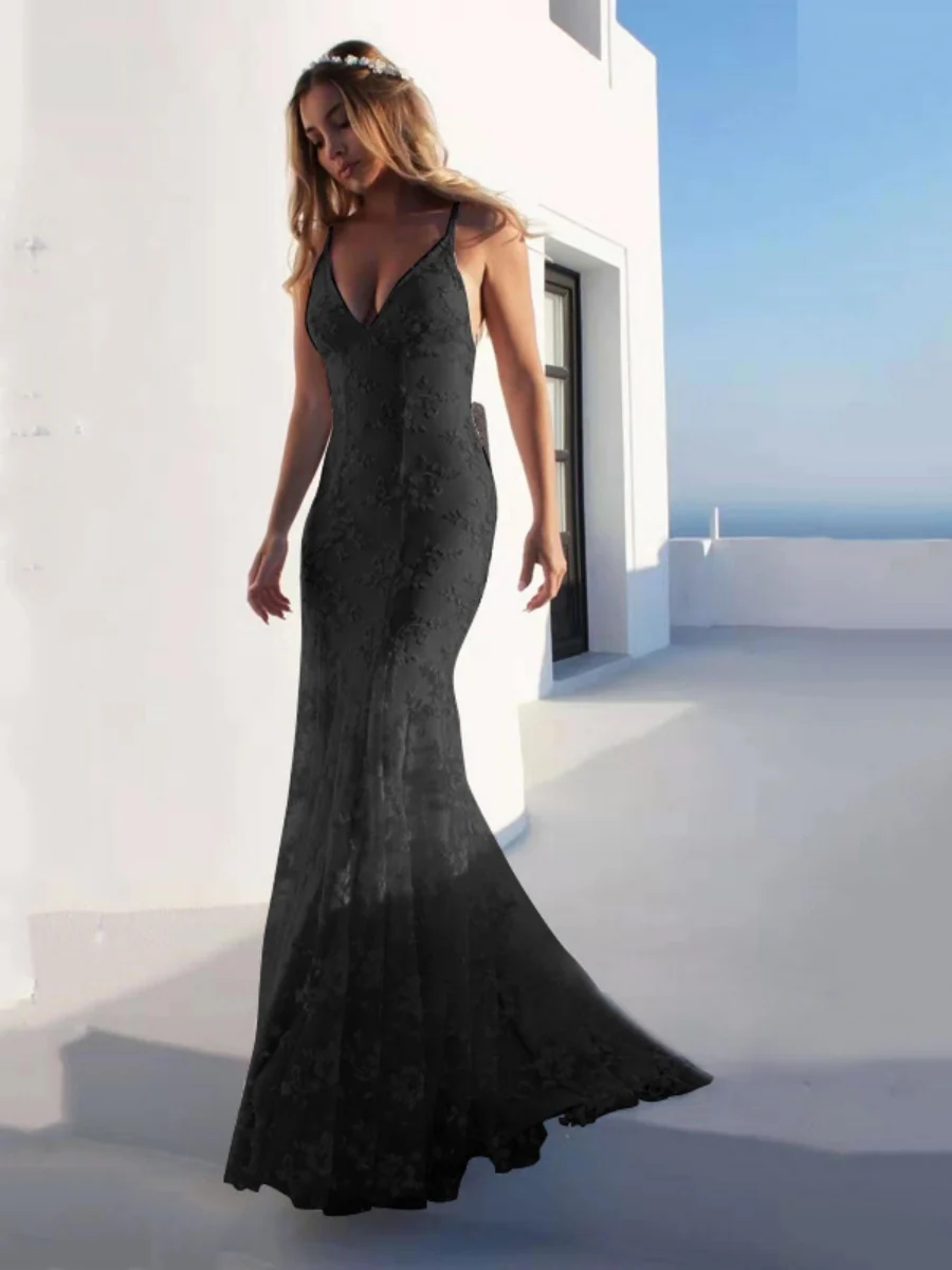 Lace White V-neck Camisoles Formal Dress Maxi Dresses - Image 8