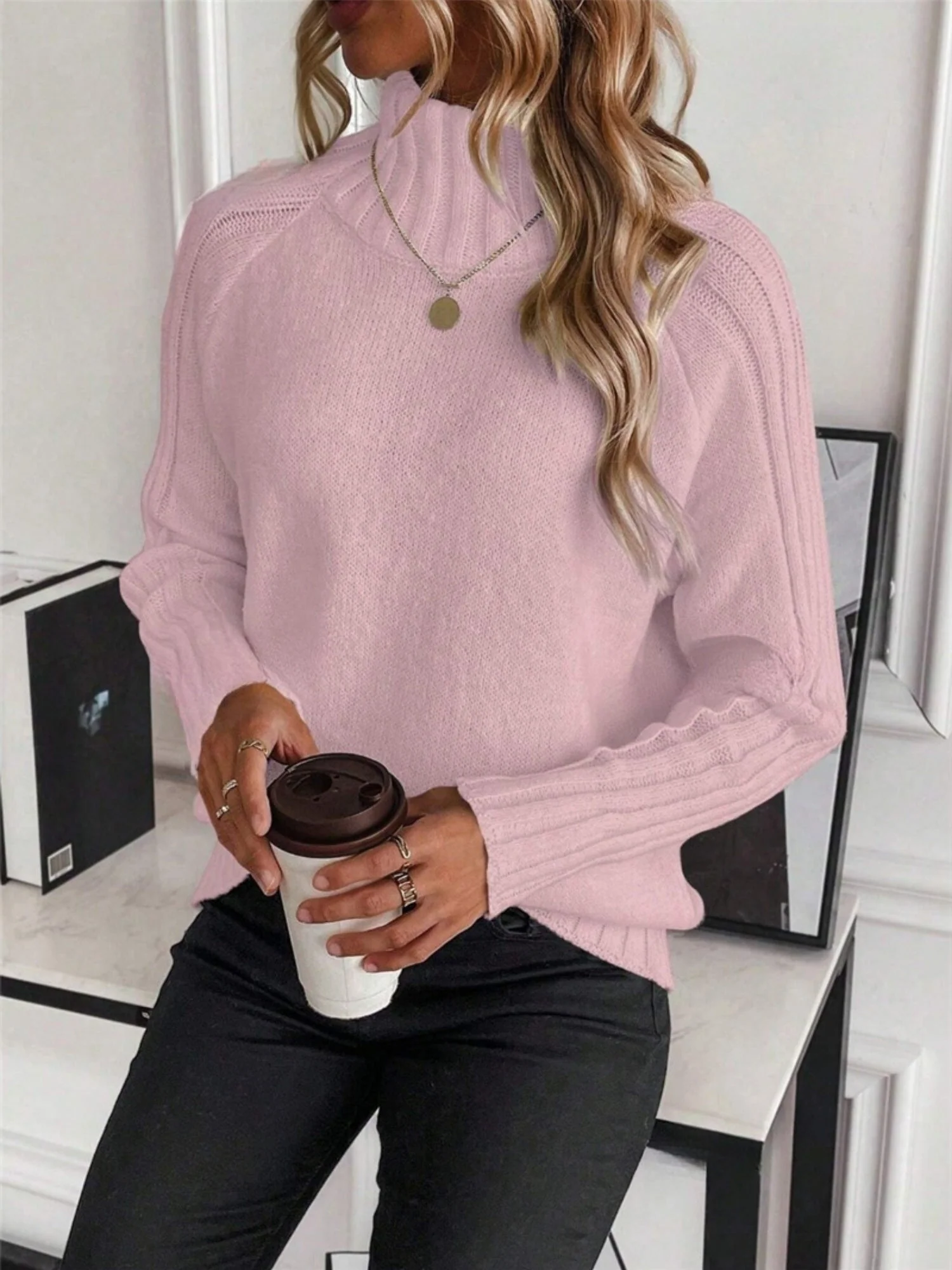 Turtleneck Raglan Long-sleeved Sweater - Image 5
