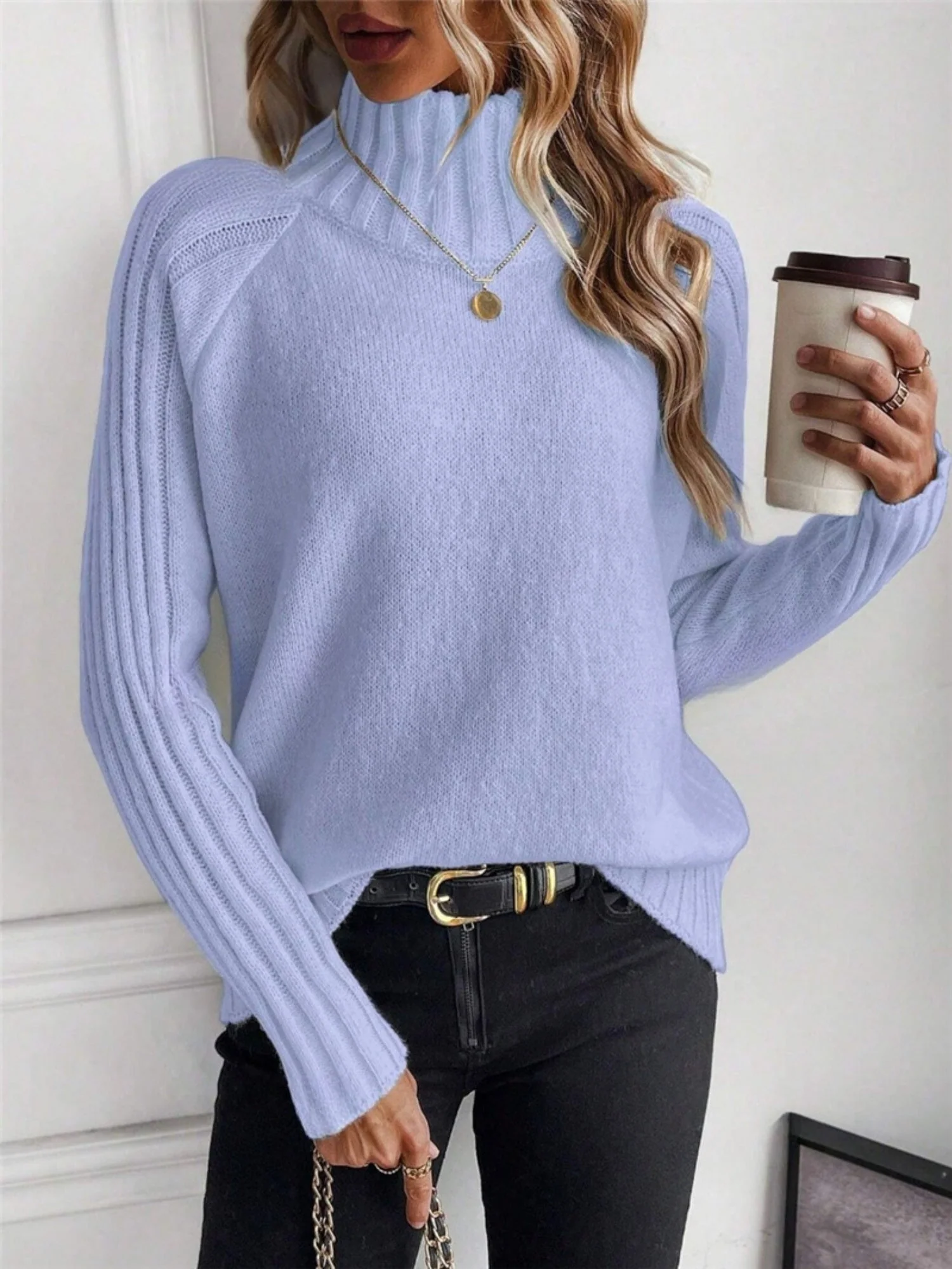 Turtleneck Raglan Long-sleeved Sweater - Image 7