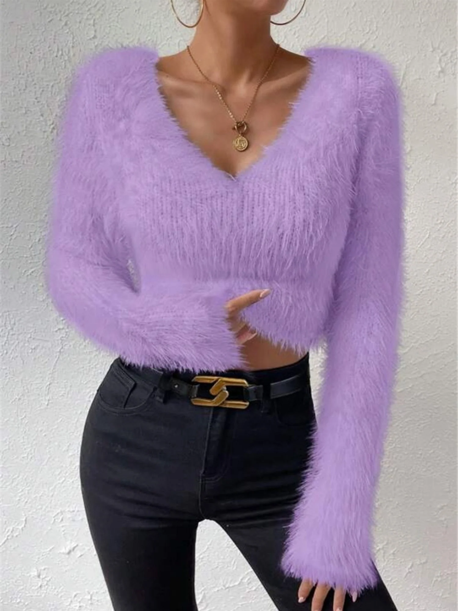 V-neck Plush Short Sweaters - Image 6