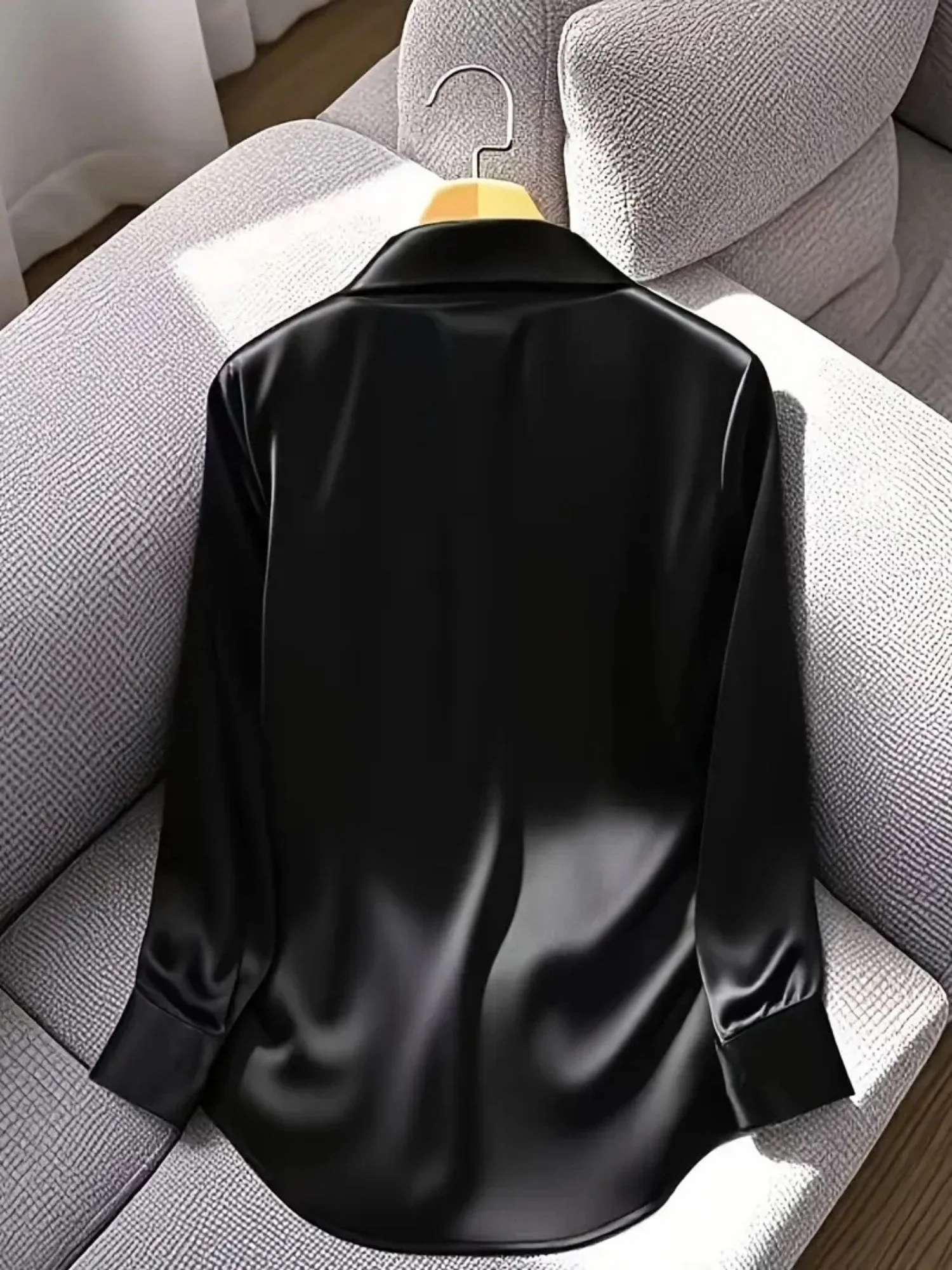 Satin V-neck Long Sleeves Blouse - Image 6