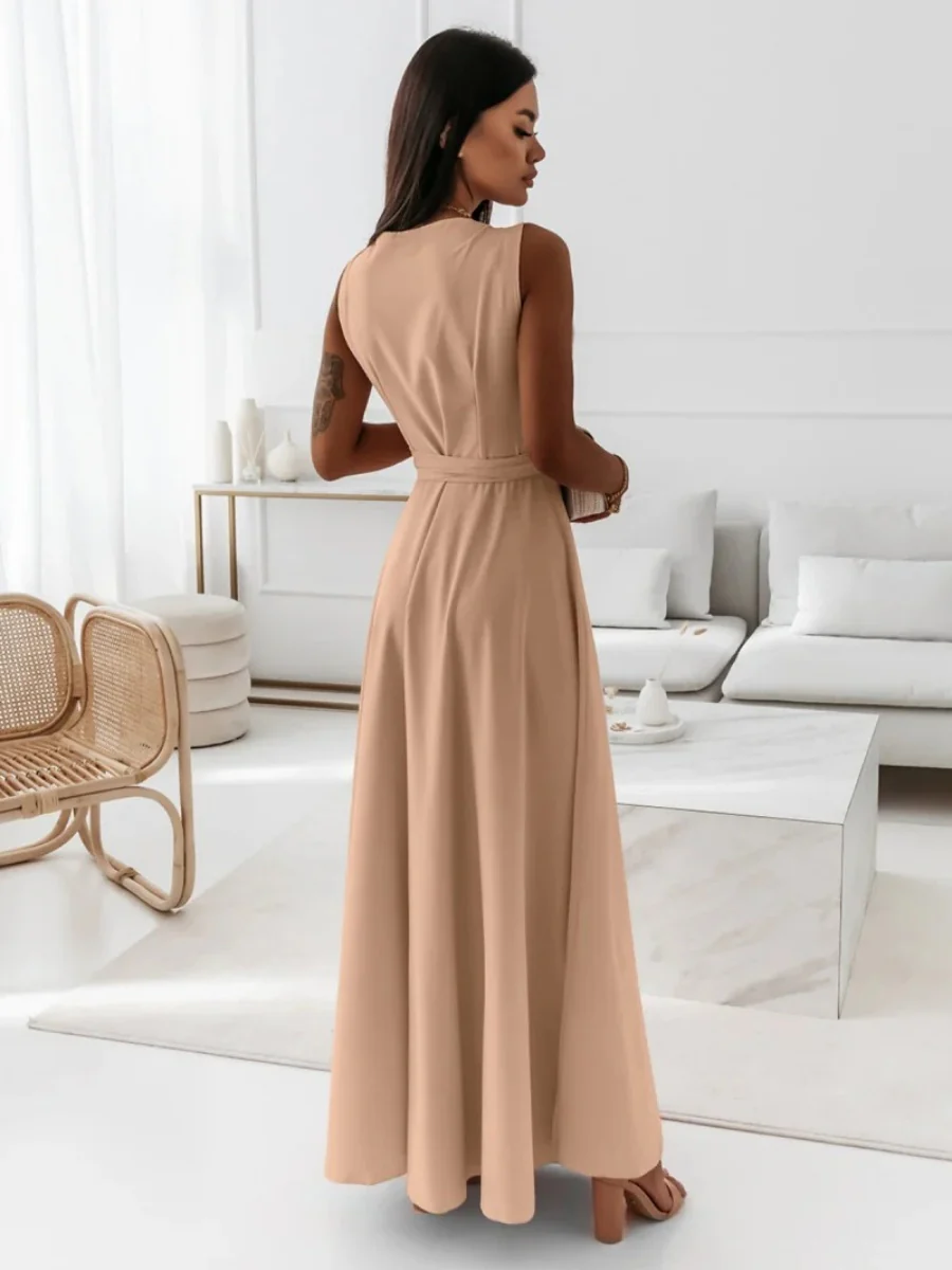 Lace Up V-neck Formal Dress Maxi Dresses - Image 19
