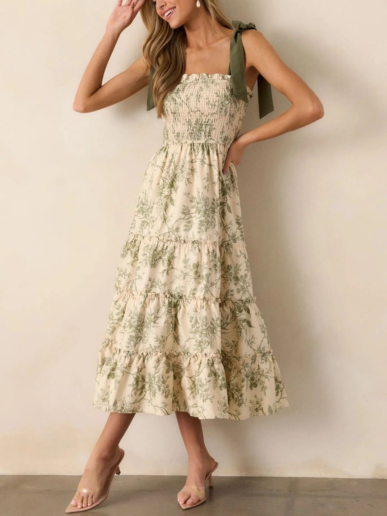 Floral Print Suspenders And Straps Maxi Dresses - Image 4
