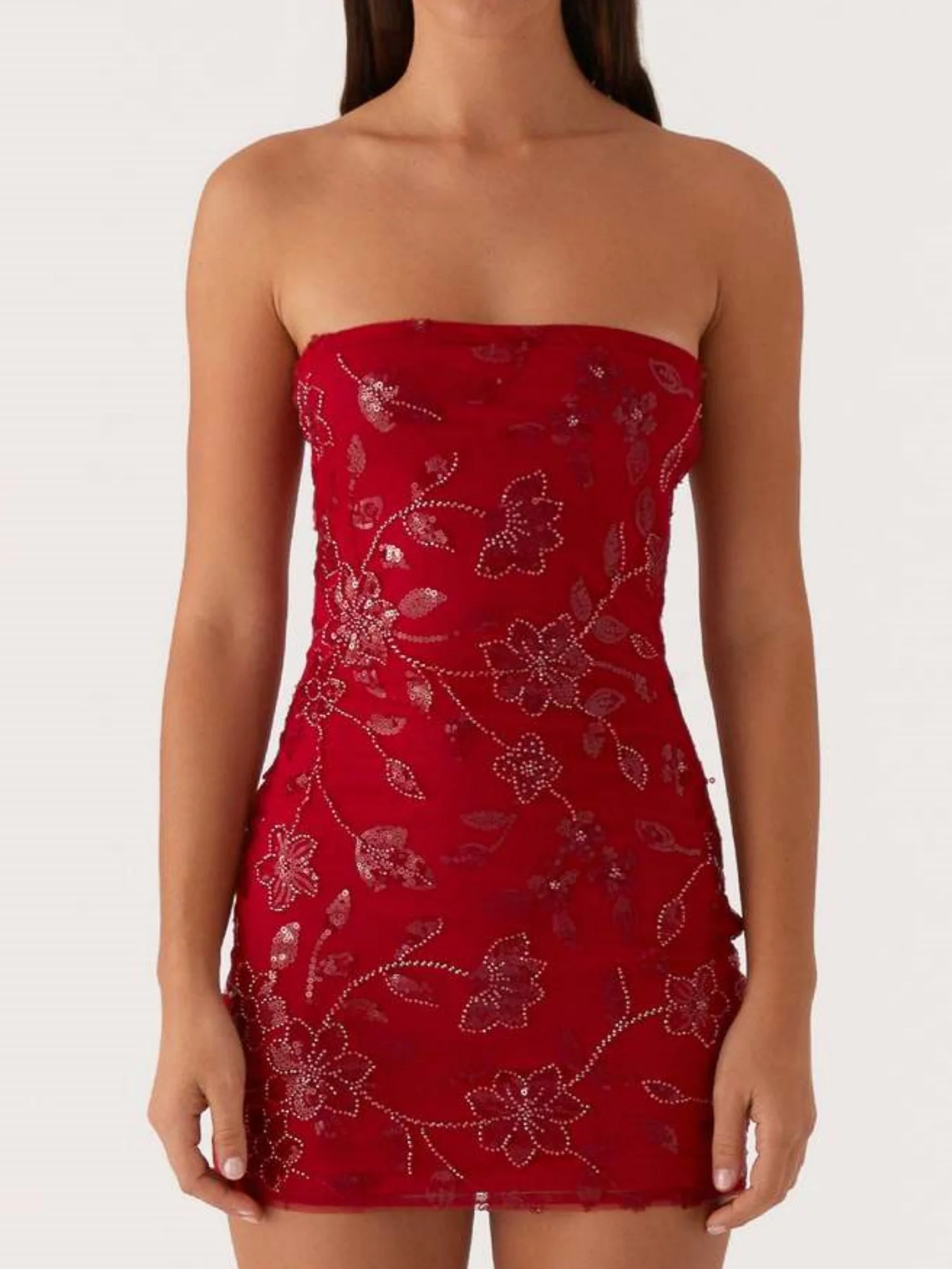 Sequin Beads Strapless Backless Tie-up Sweet Mini&Short Dresses - Image 15