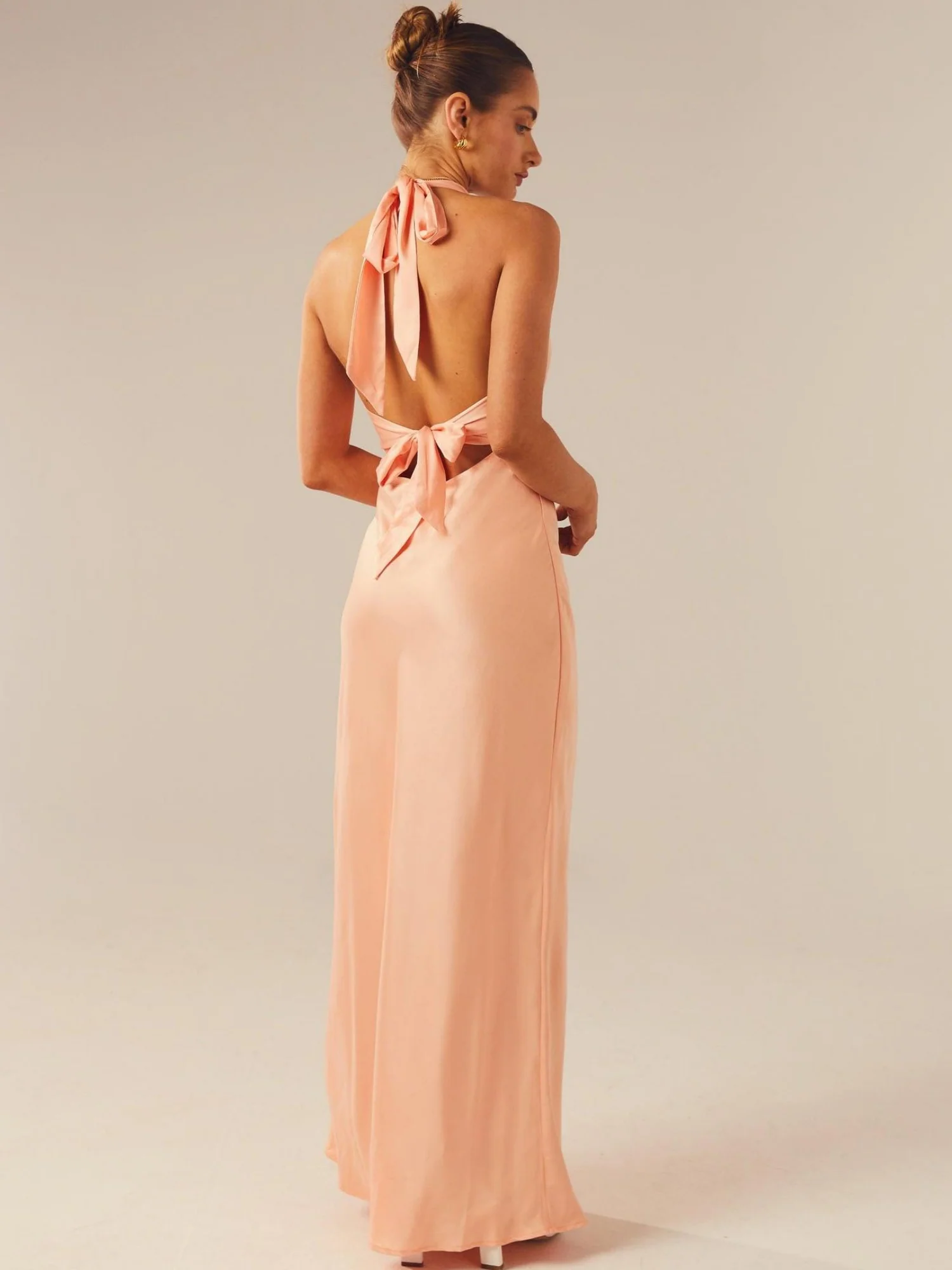Satin V-neck Halter Neck Backless Strappy Maxi Dresses - Image 10