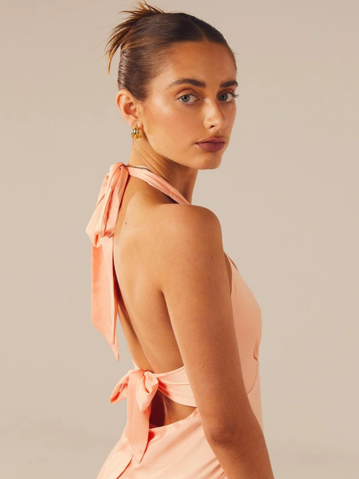 Satin V-neck Halter Neck Backless Strappy Maxi Dresses - Image 12