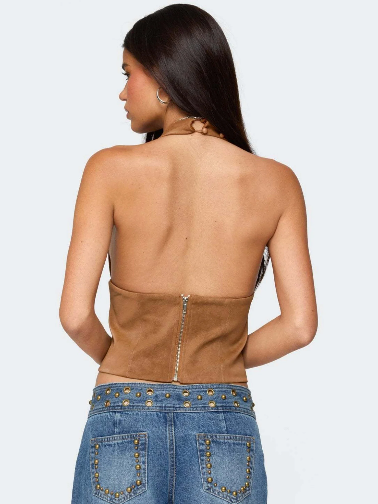 Rivets V-neck Halter Neck Backless Tank Tops - Image 2