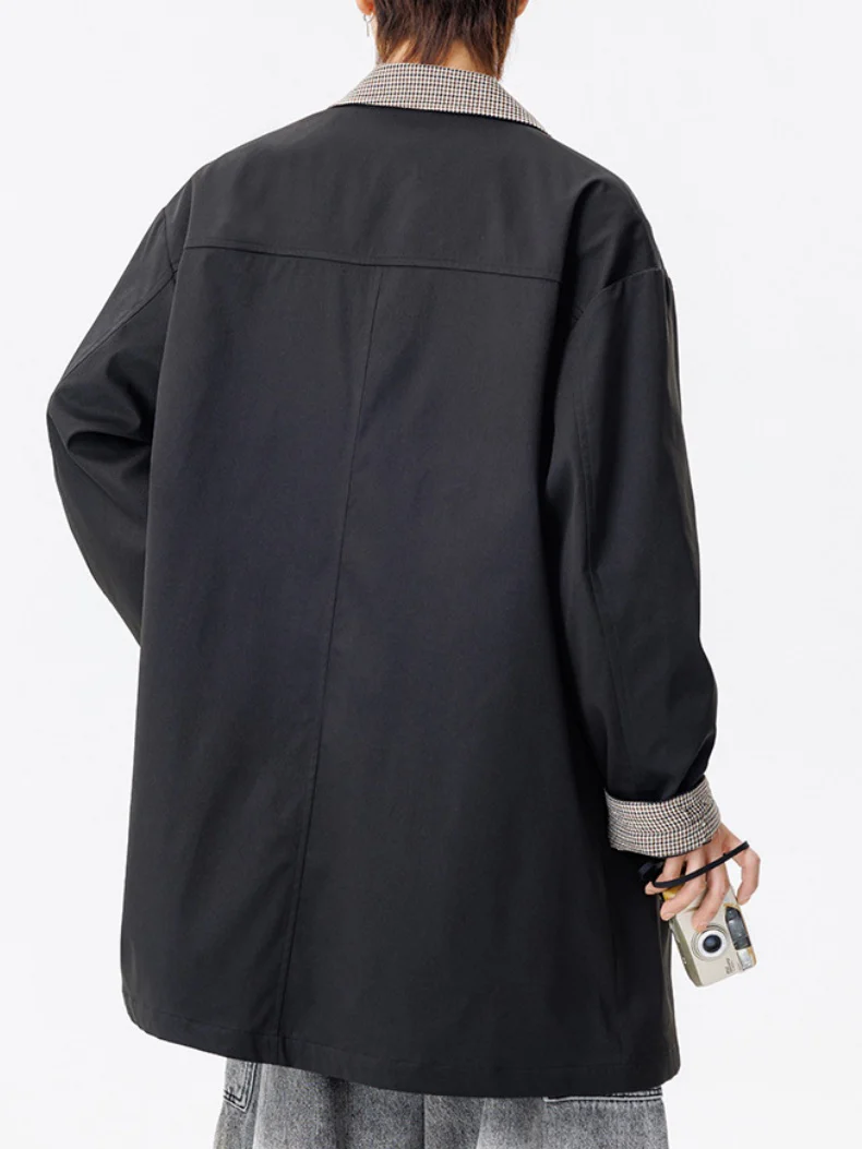 Medium And Long Loose-fit Color-blocked Trench Coats - Image 4