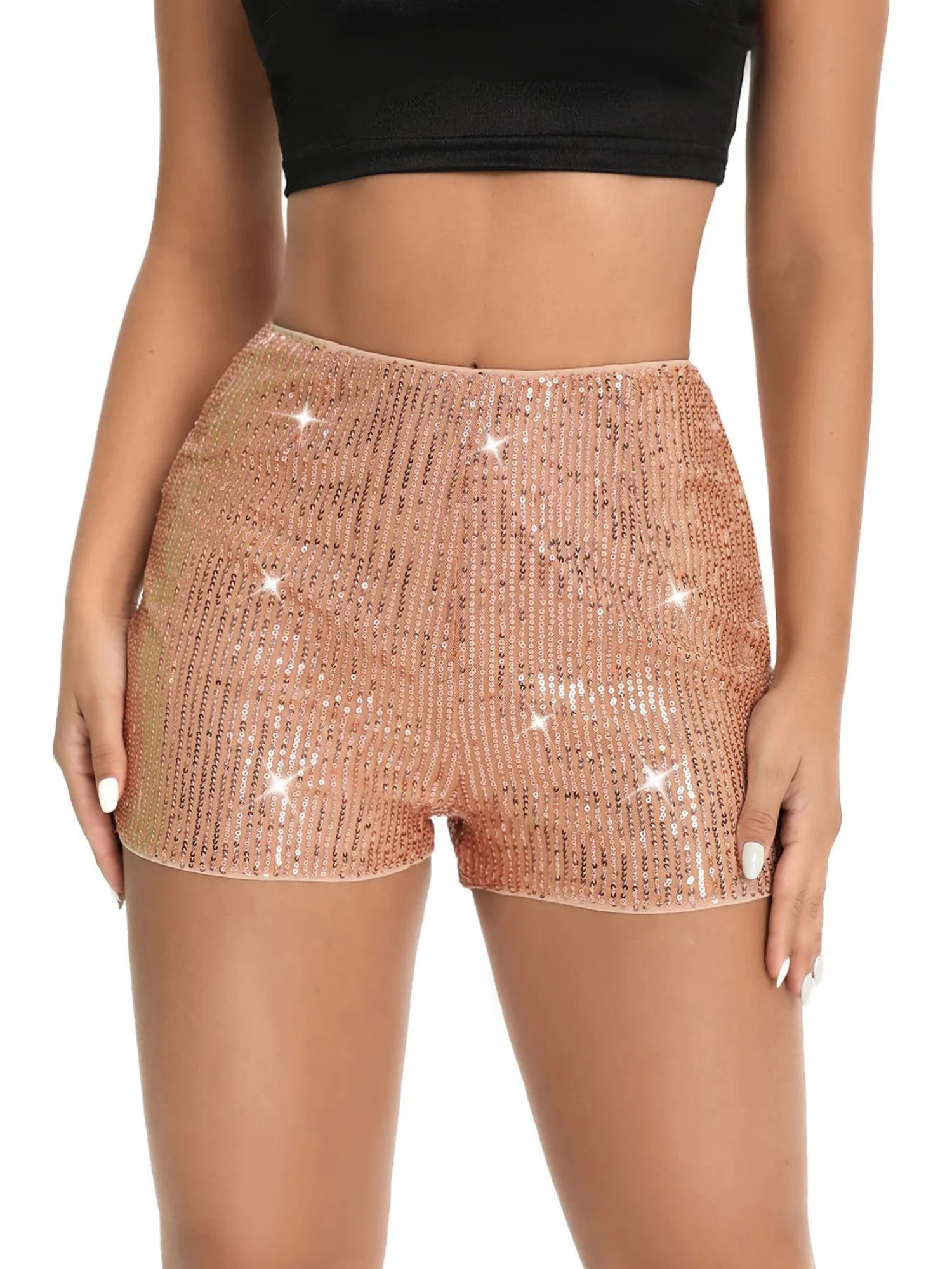 Sequins High Elasticity Mid-rise Straight-fit Shorts - Image 5