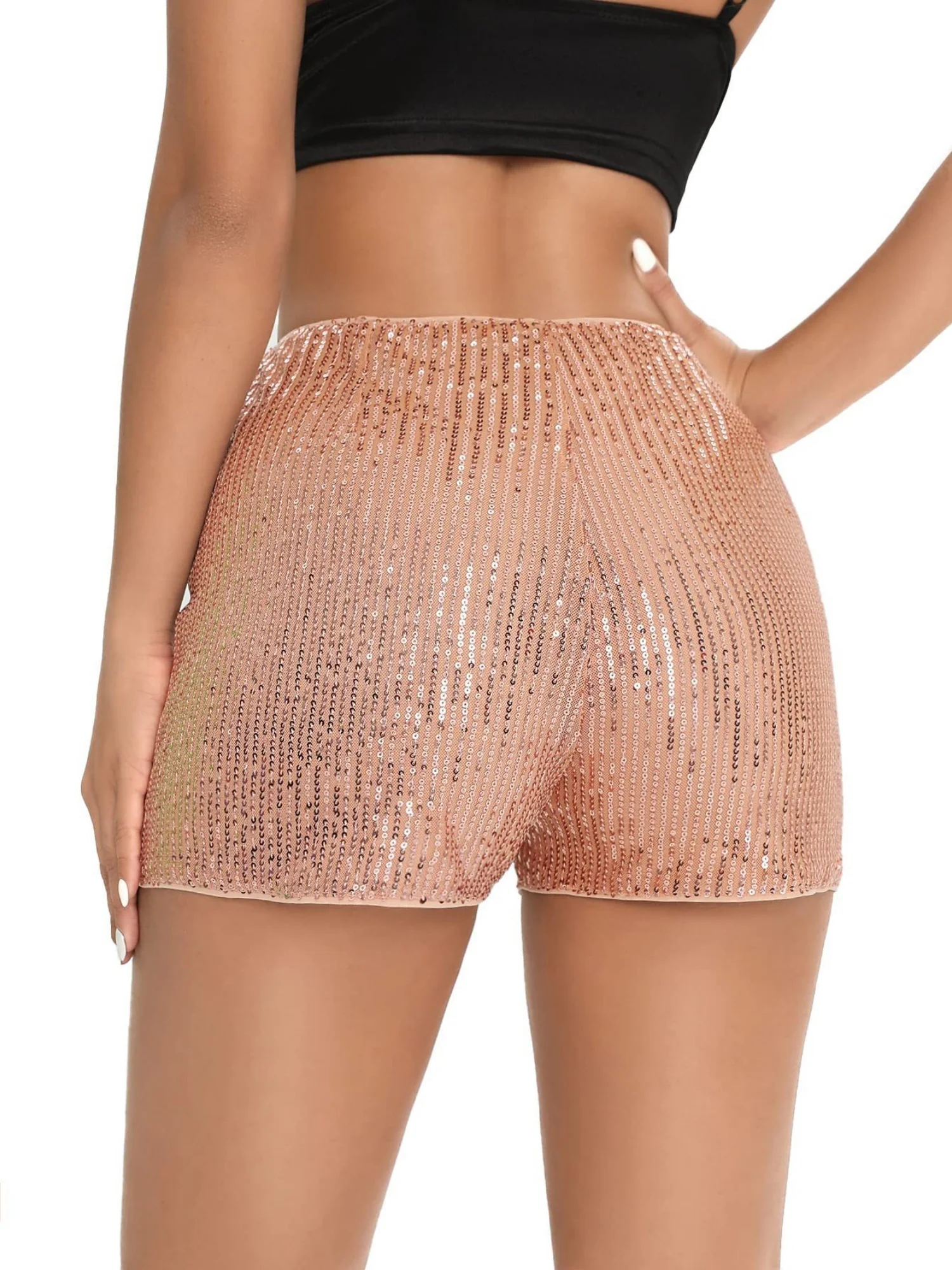 Sequins High Elasticity Mid-rise Straight-fit Shorts - Image 6