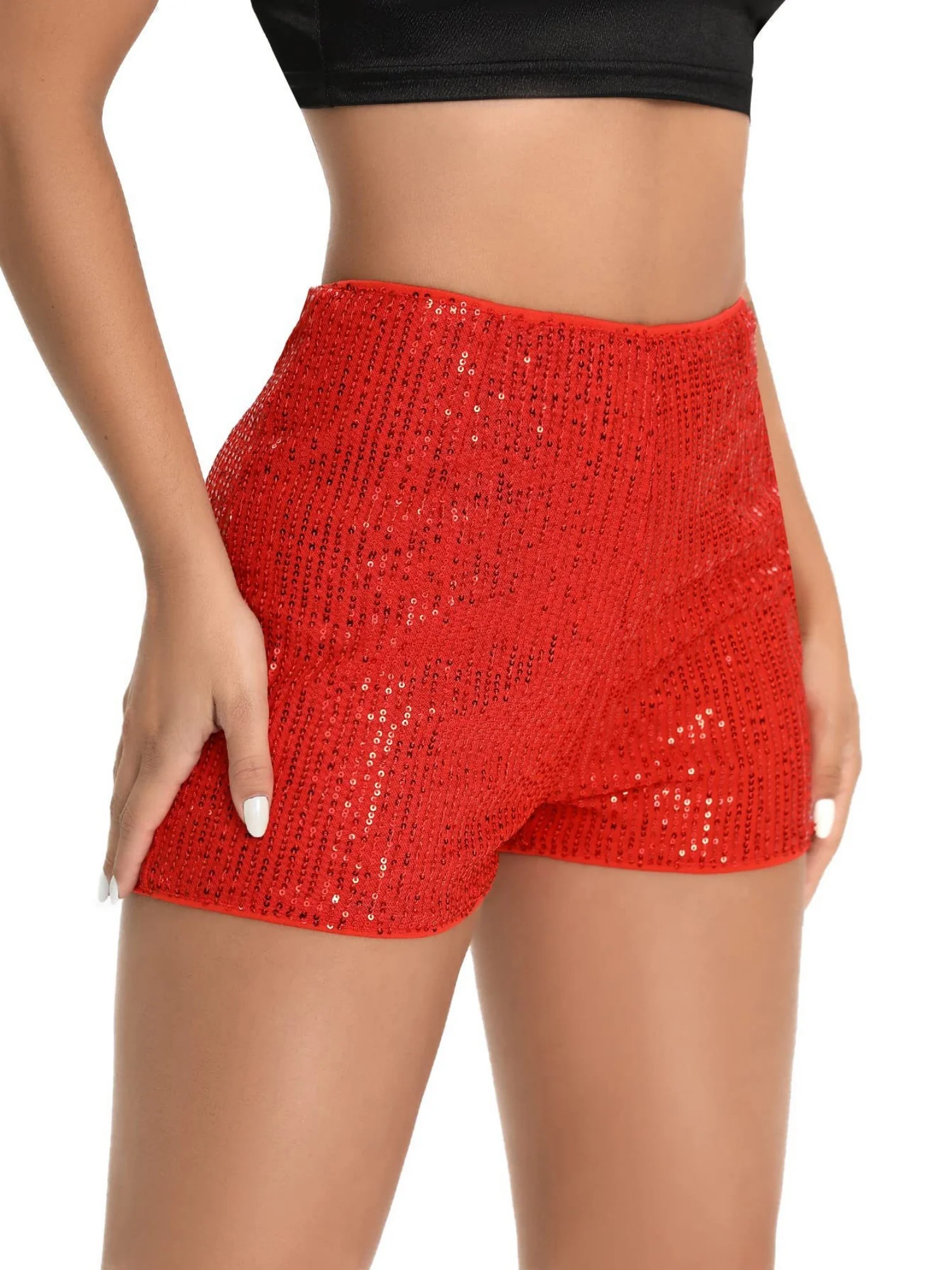 Sequins High Elasticity Mid-rise Straight-fit Shorts - Image 8