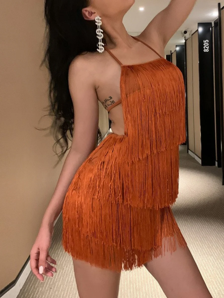 Sexy Backless Conjoined Twins Tassel Mini&Short Dresses - Image 17