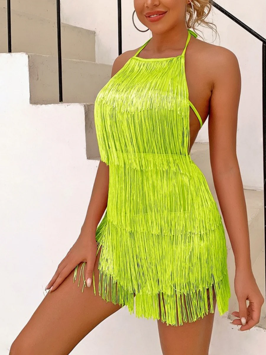 Sexy Backless Conjoined Twins Tassel Mini&Short Dresses - Image 23
