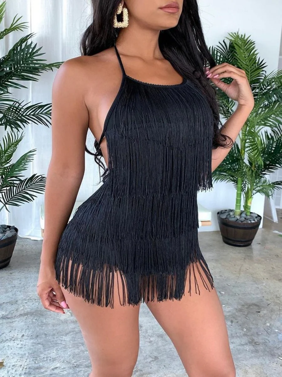 Sexy Backless Conjoined Twins Tassel Mini&Short Dresses - Image 3