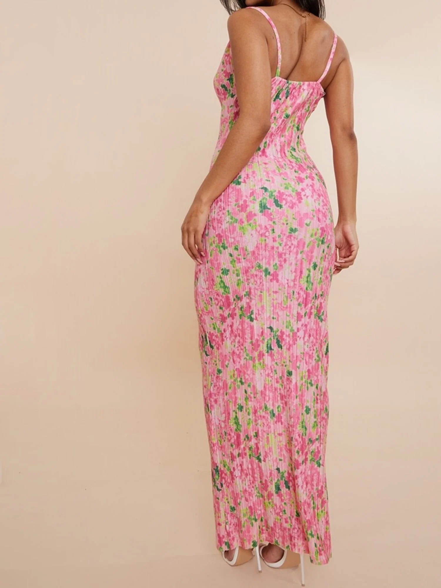 Floral Print Pleats On Suspenders Maxi Dresses - Image 6
