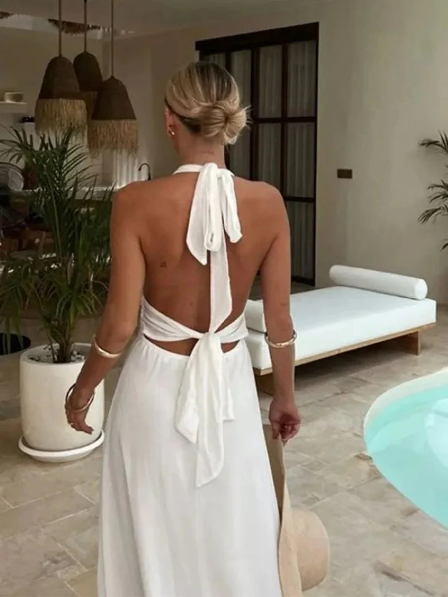 Halter Neck V-neck Slit Sleeveless Sexy Party Long Dress - Image 4