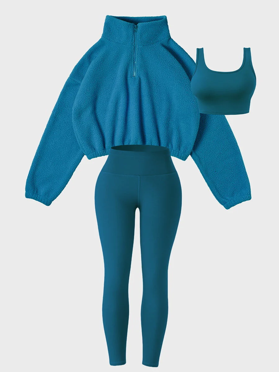 Tracksuit Plush Sweatshirt Yoga Pants Tank Tops Outdoor Leisure 3-piece Sets - Image 6