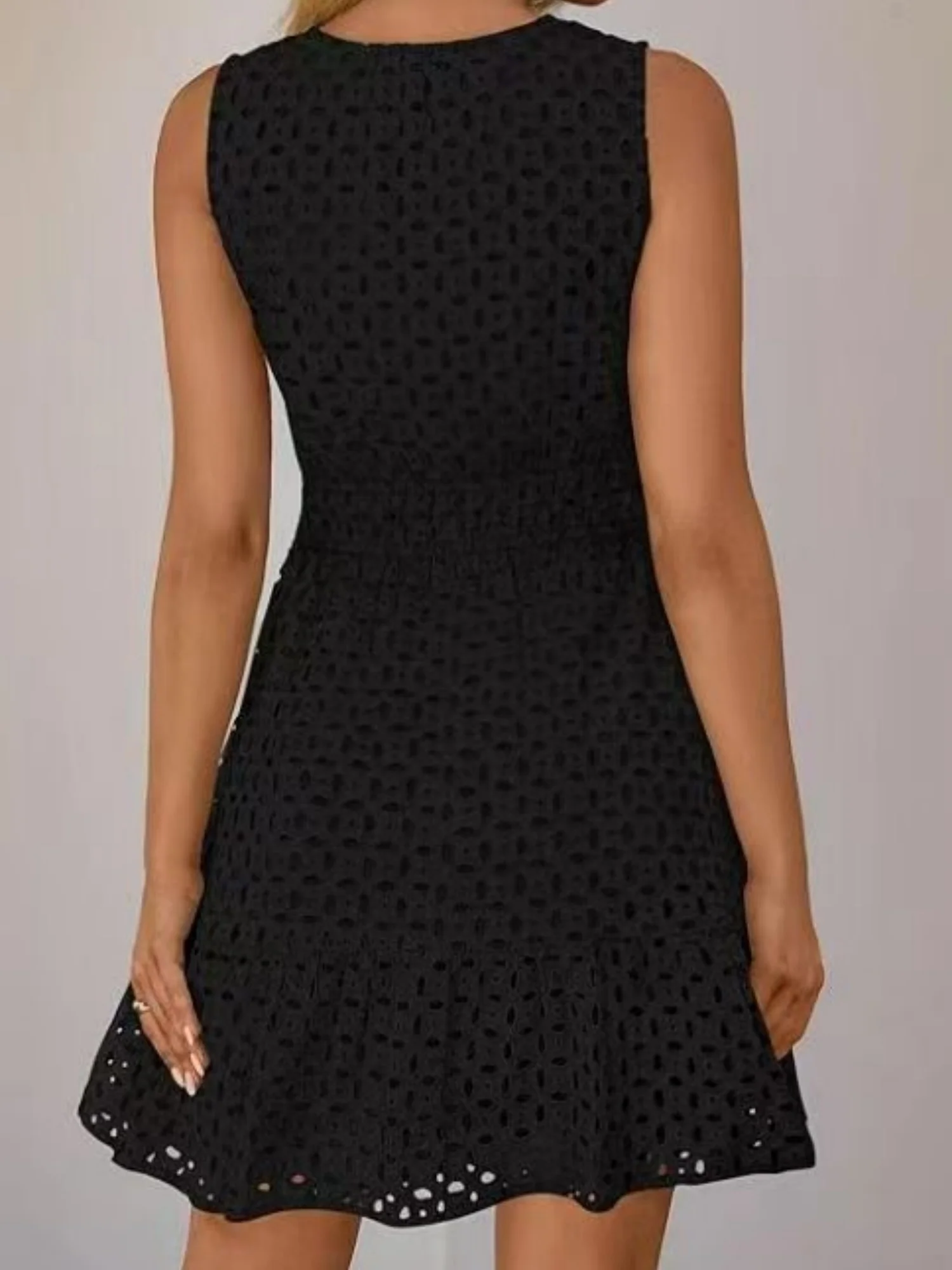 Hollow Holes V-neck Sleeveless A-line Skirt Mini&Short Dresses - Image 7