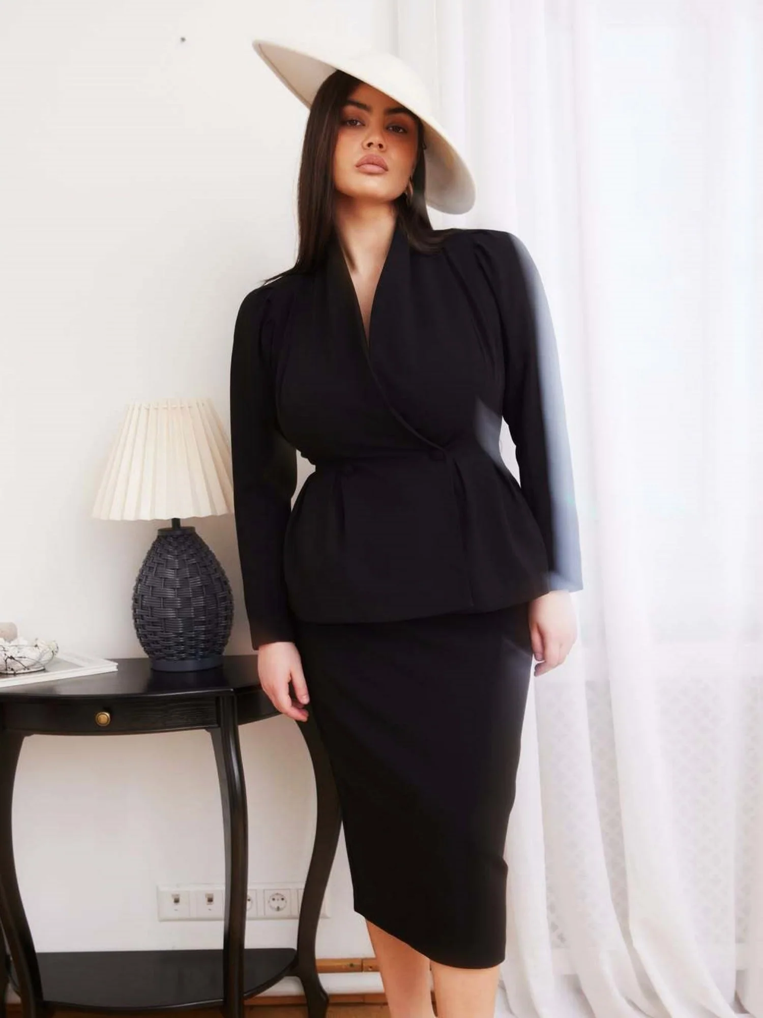 Solid Color Buttons Puff Sleeve Blazers Skirts 2-piece Sets - Image 3