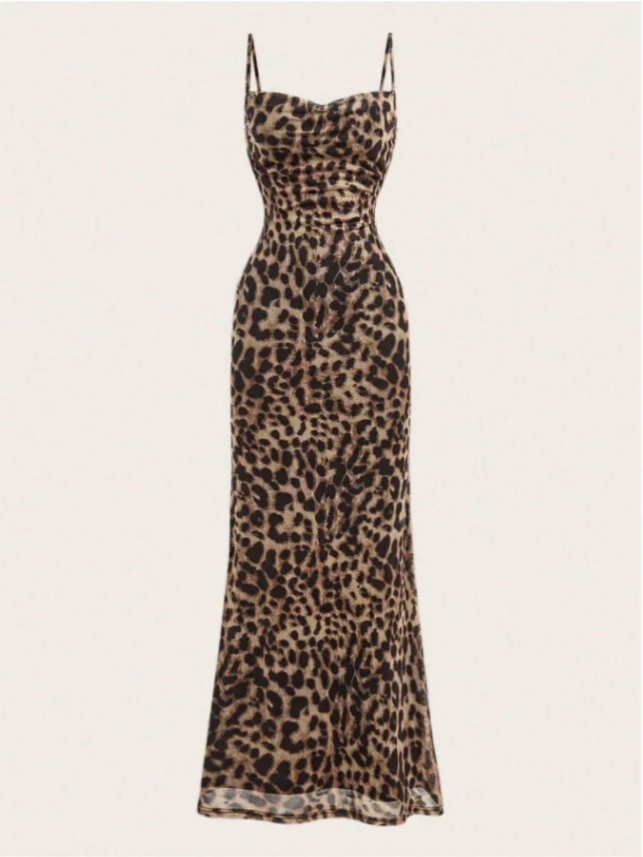 Leopard Slim Fit Sleeveless Maxi Dresses - Image 3