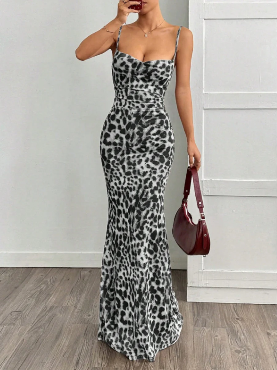 Leopard Slim Fit Sleeveless Maxi Dresses - Image 4