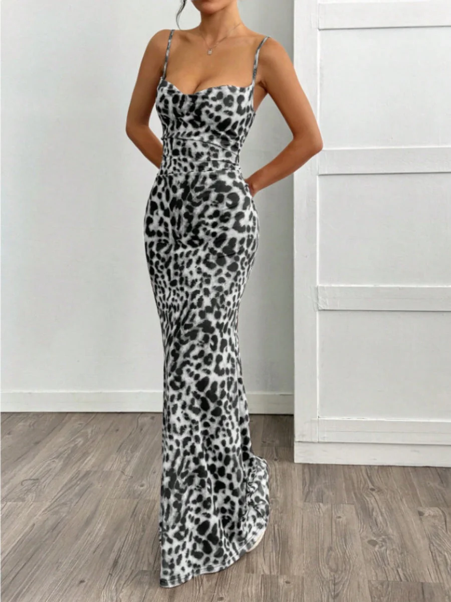 Leopard Slim Fit Sleeveless Maxi Dresses - Image 5