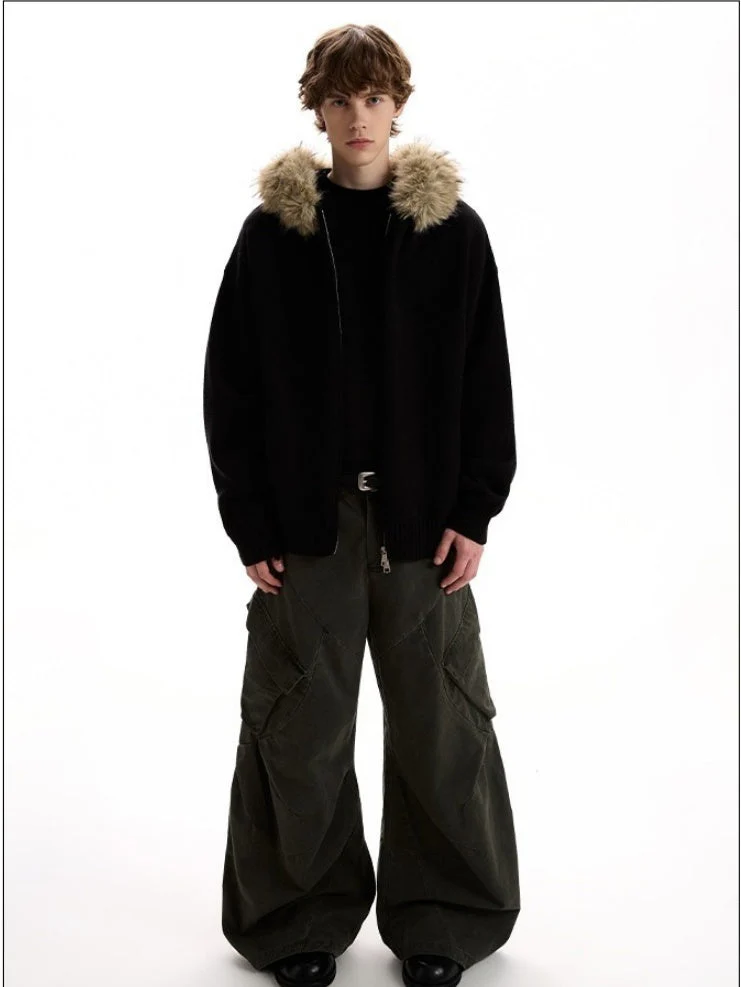 Fur Collar Hooded Knitting Cardigan Coat - Image 7