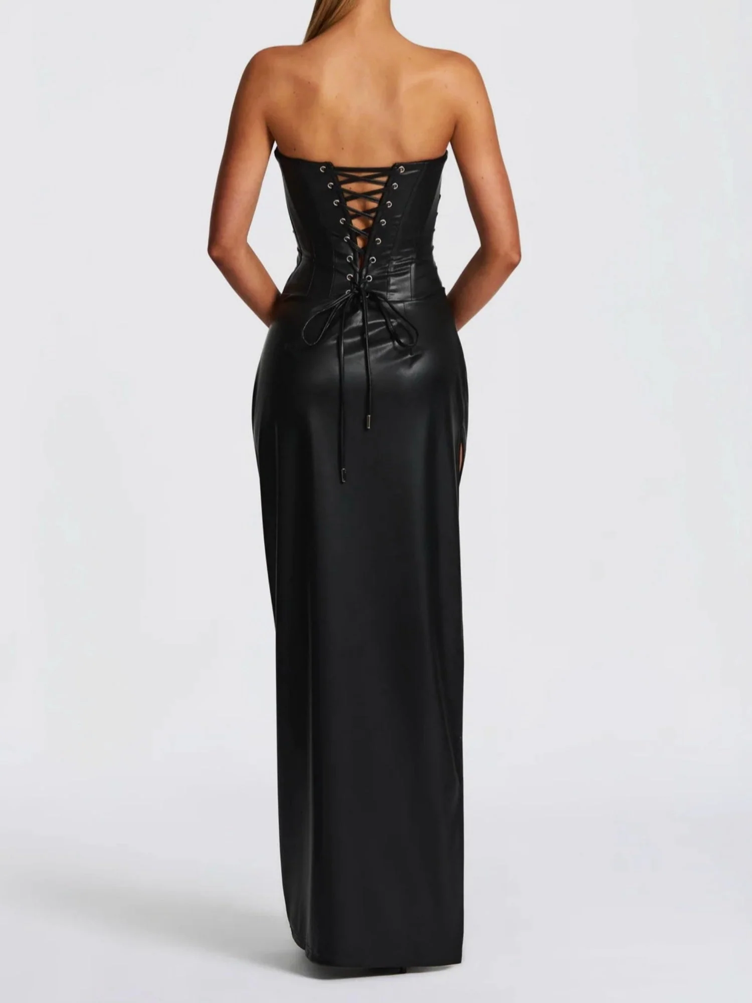 Back Strap Strapless Side Fork Maxi Dresses - Image 4