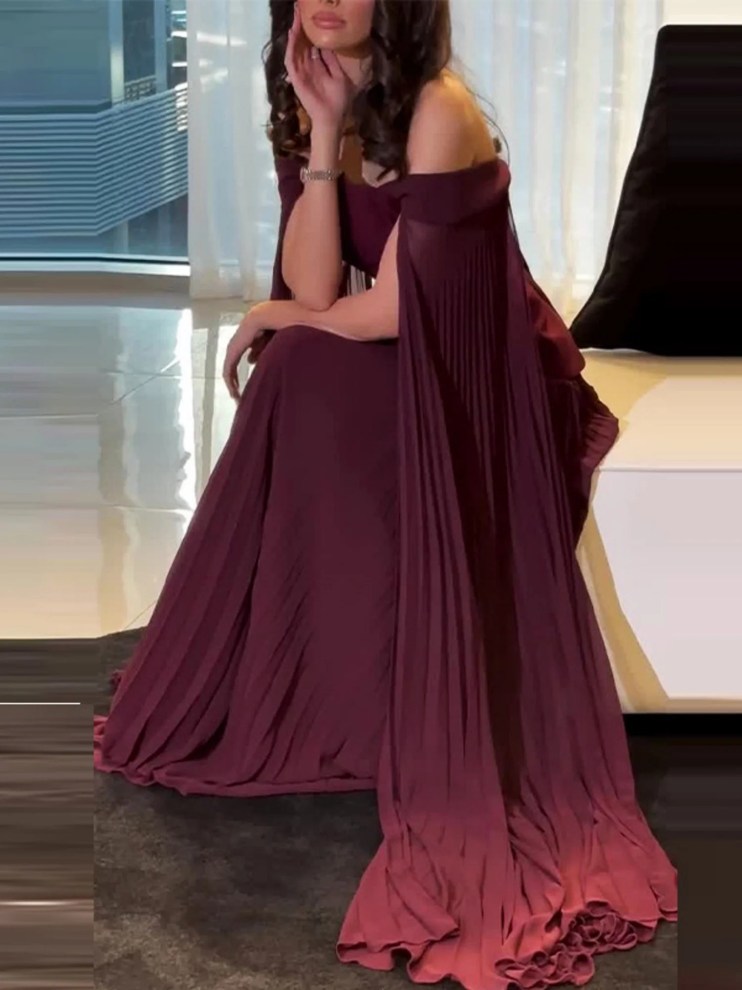 Off-shoulder Mesh Splicing Ribbon Maxi Dresses - Image 4
