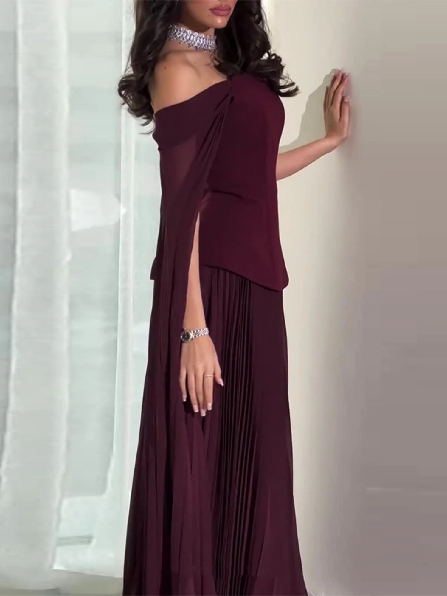 Off-shoulder Mesh Splicing Ribbon Maxi Dresses - Image 5