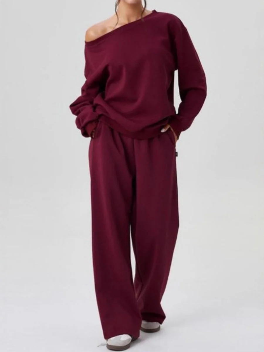 Asymmetrical Shoulder Design Sporty Casual Fashion 2-piece Sets - Image 6