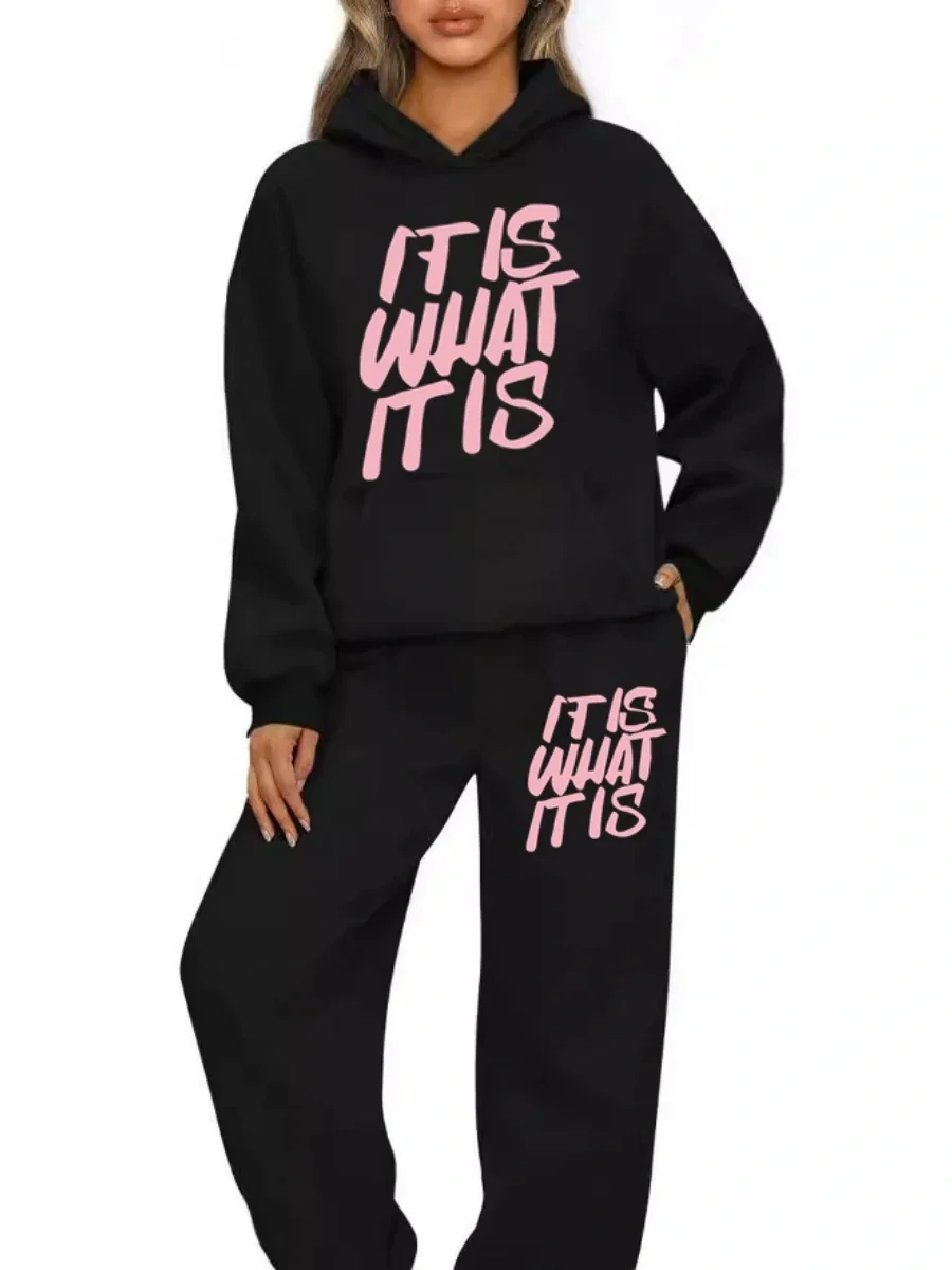Printed Letter Leisure Hoodies Sweatpants 2-piece Sets - Image 2