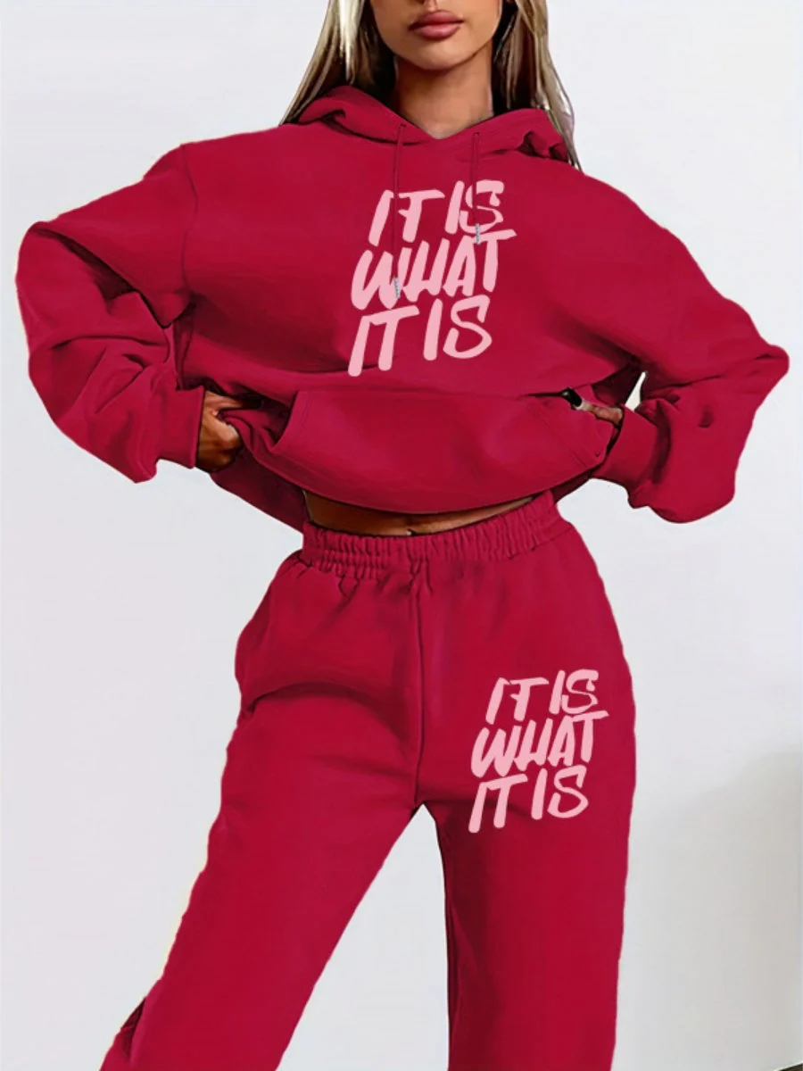Printed Letter Leisure Hoodies Sweatpants 2-piece Sets - Image 5