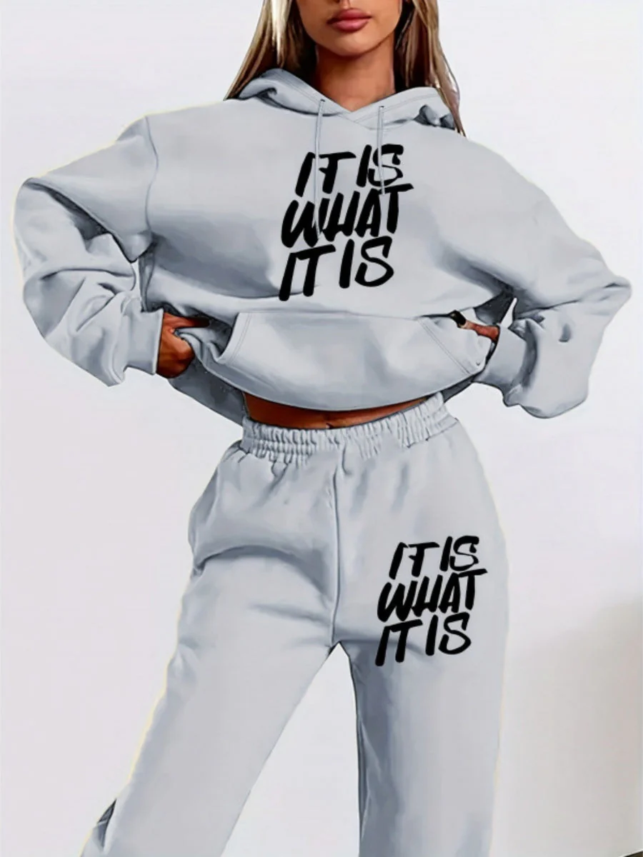 Printed Letter Leisure Hoodies Sweatpants 2-piece Sets - Image 7