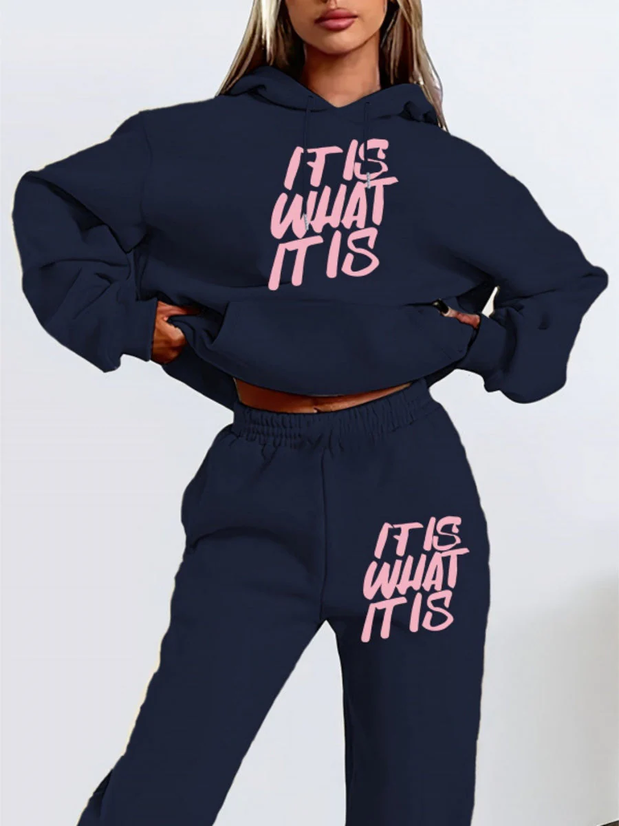 Printed Letter Leisure Hoodies Sweatpants 2-piece Sets - Image 9