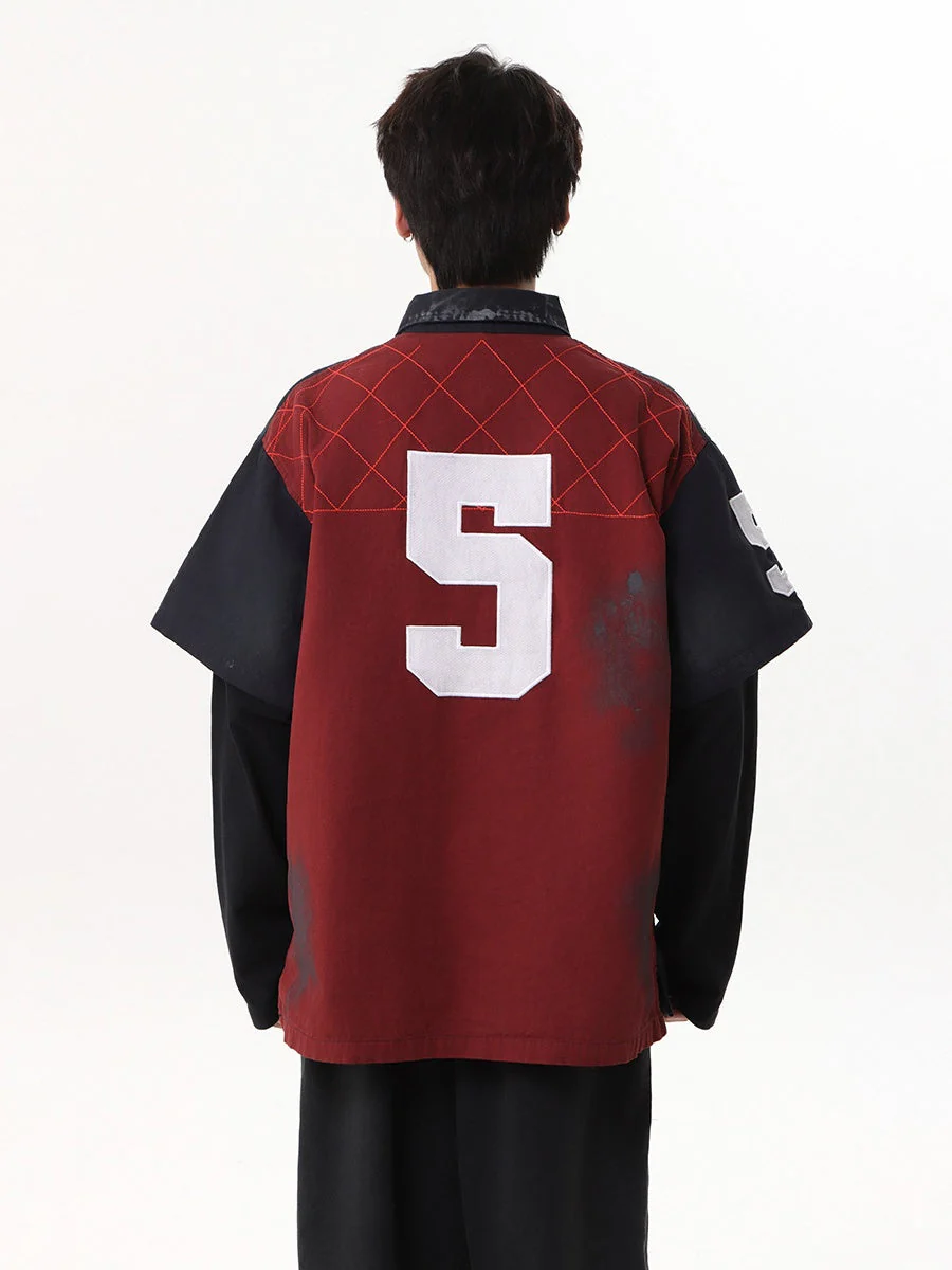 Wasteland Style American Jersey Fake Two Pieces Embroidery Polo Shirt - Image 6