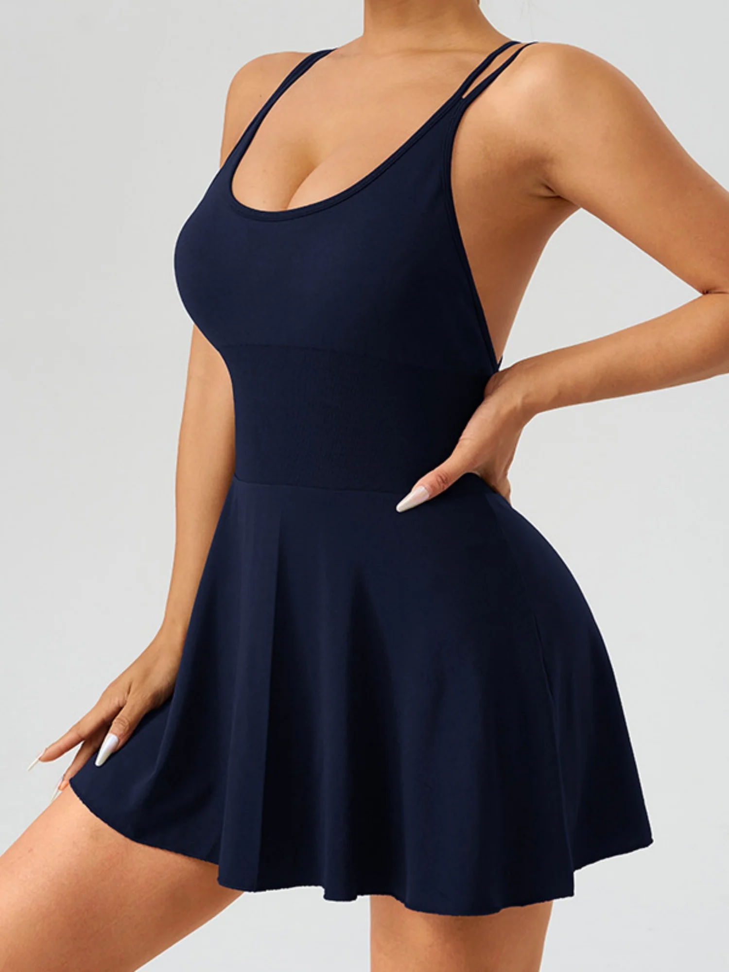 Seamless Elastic Tennis Skirt Cross Straps Anti-exposure Fitness Yoga Clothes Mini&Short Dresses - Image 7