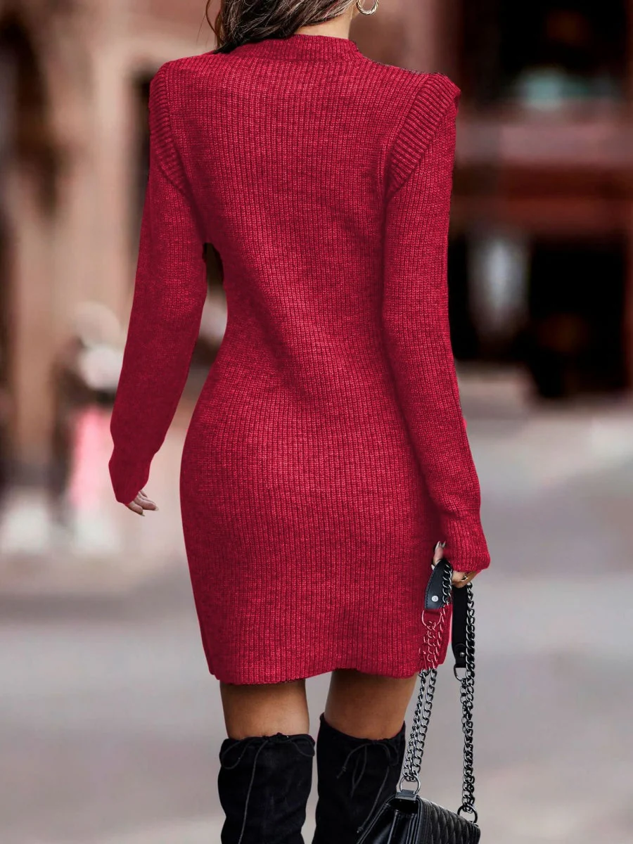 Crew Neck Long Sleeve Hip Knitting Mini&Short Dresses - Image 13