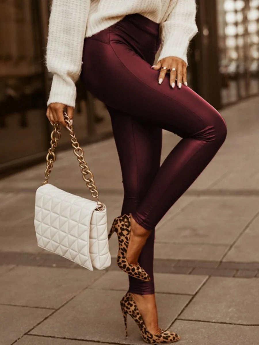 PU Leather High-waisted Hip-hugging Zipper Pants - Image 4