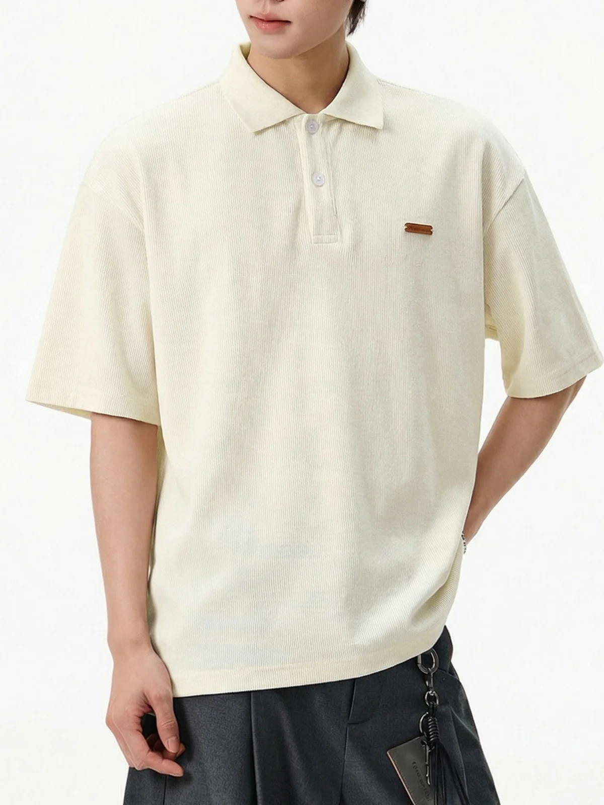 Vertical Strip Loose-fit Polo Shirt - Image 4