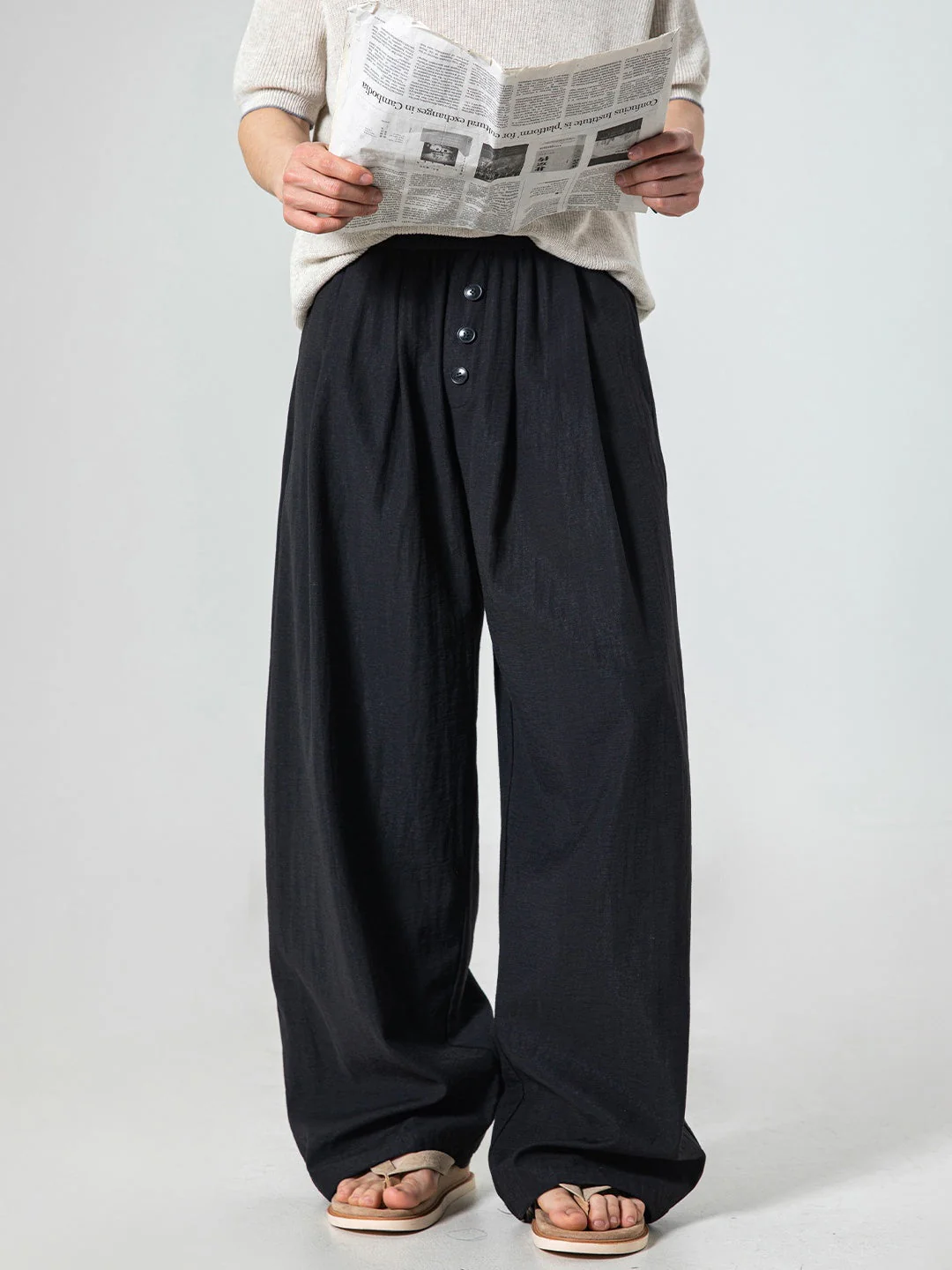 Imitation Cotton And Linen 3D Gathering Loose-fit Pants