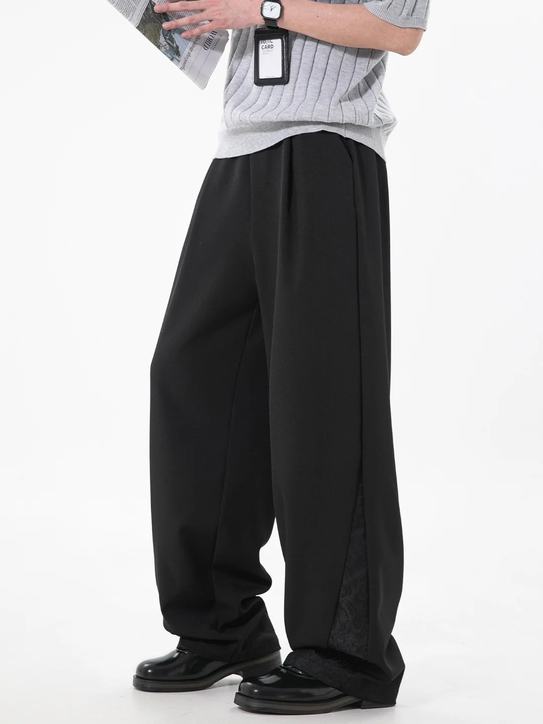 New Chinese Style Dark Pattern Jacquard Patchwork Pants