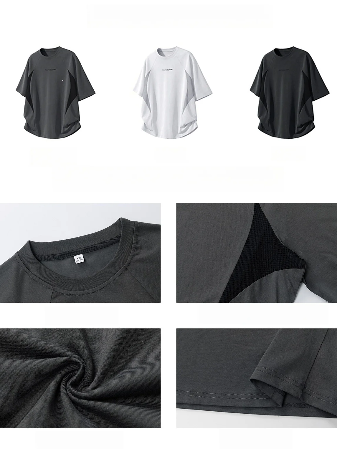 Color-blocked Mesh Patchwork Letter Print T-shirts - Image 11