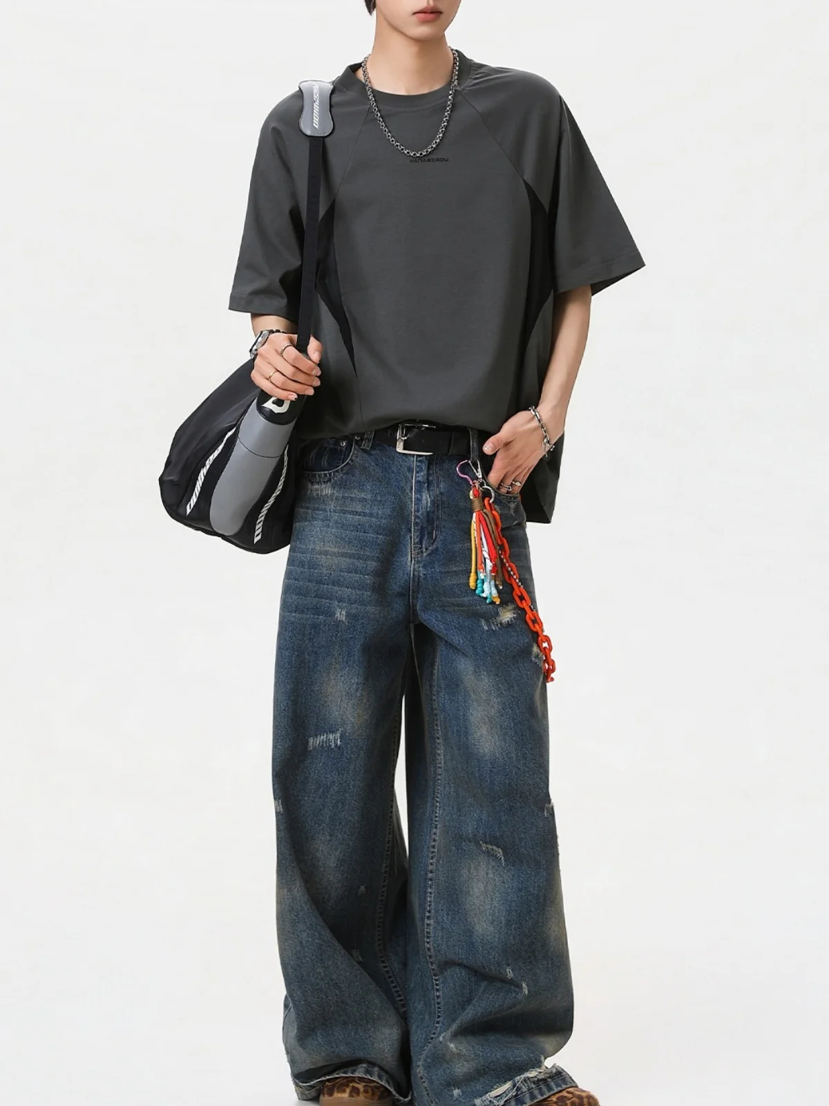 Color-blocked Mesh Patchwork Letter Print T-shirts - Image 3