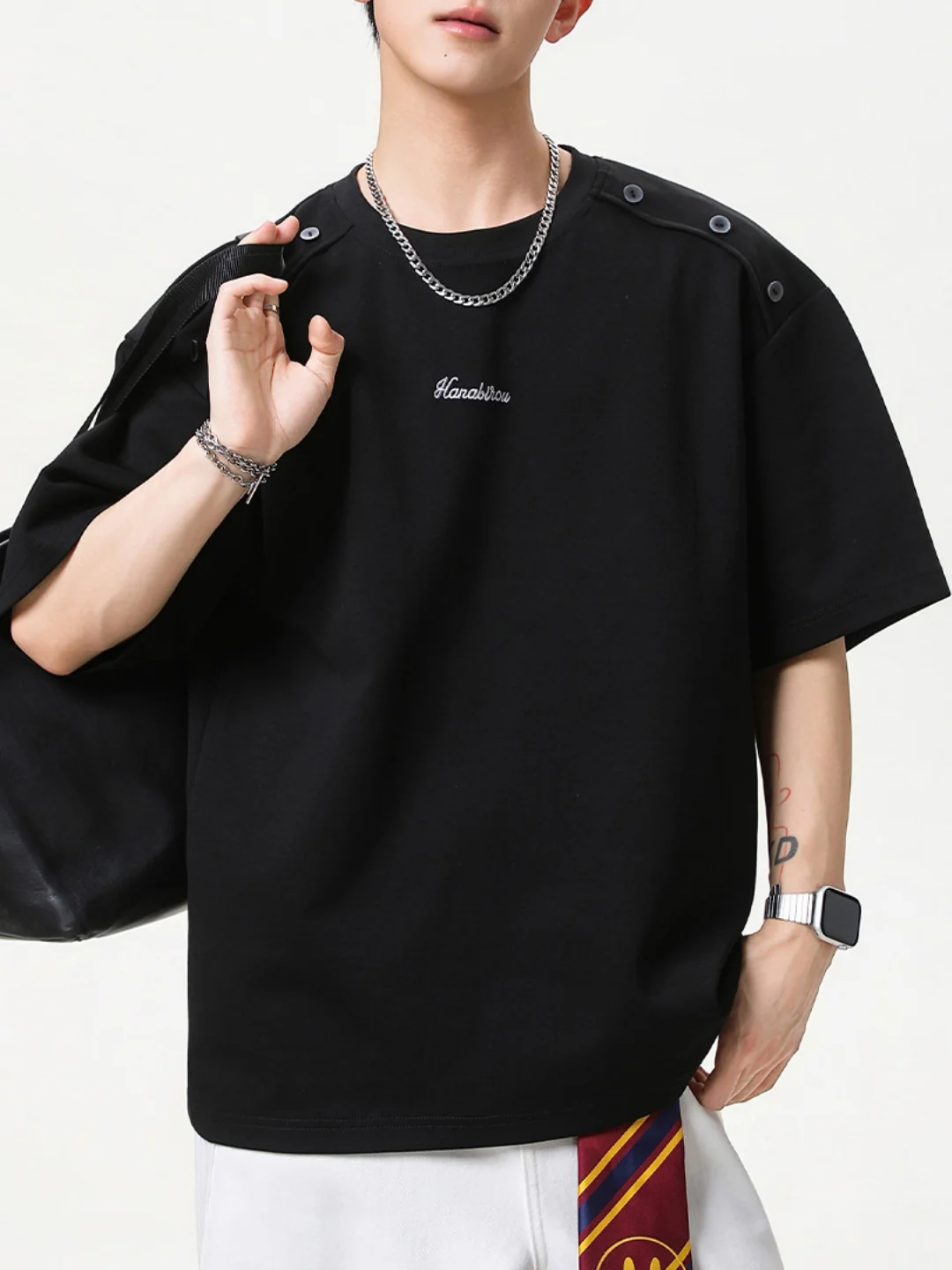 Retro Loose-fit Letter Applique T-shirts - Image 5