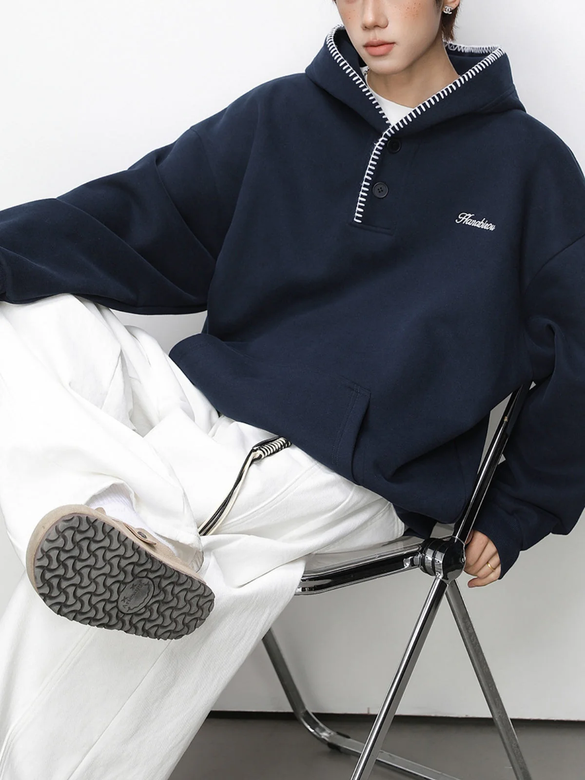 Color-blocked Half-open Collar Hoodie - Image 2