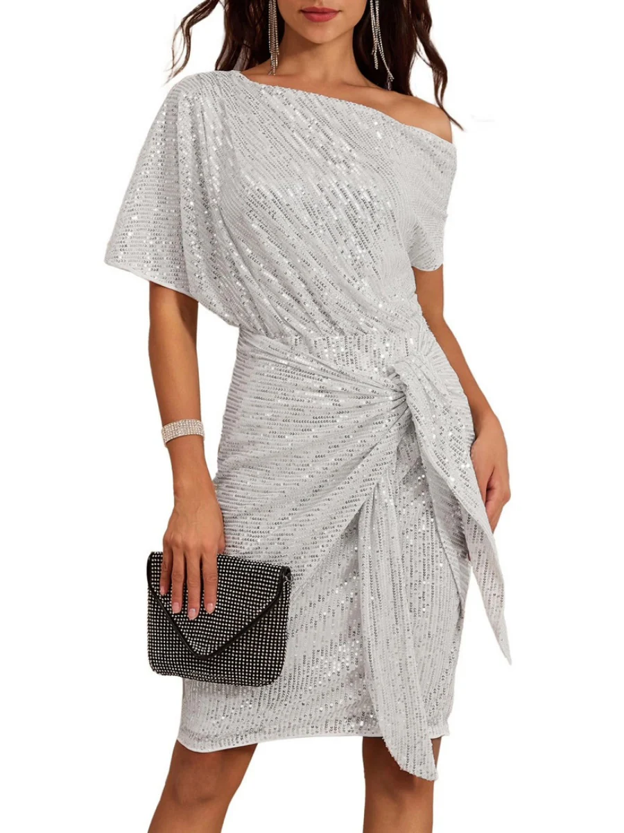 Sloping Shoulders Sequins Bandage Parties Mini&Short Dresses - Image 10