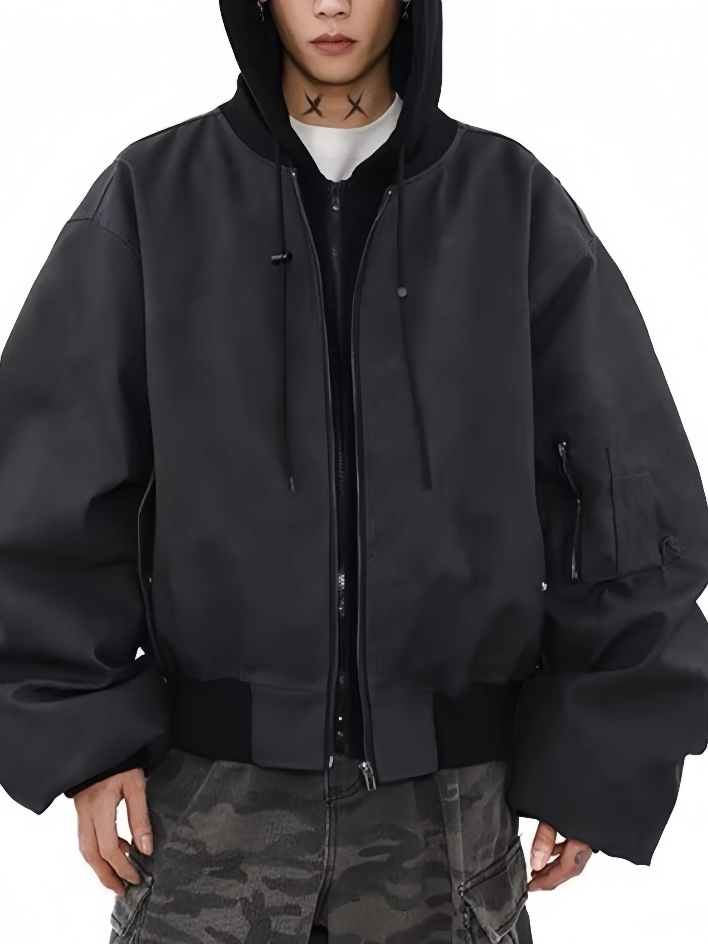 Melange Tie-Dye Faux-Leather Hooded Jacket - Image 4