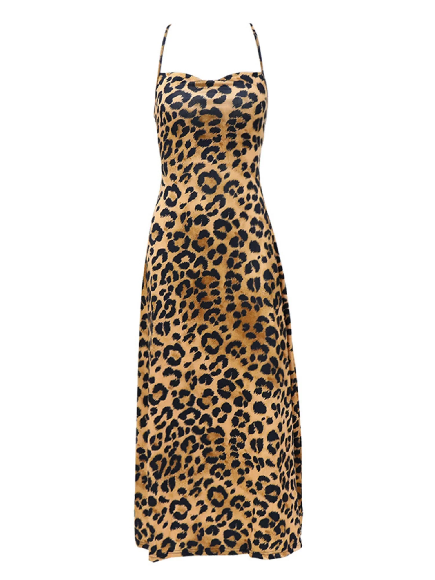 Leopard Print Zebra Print Backless Strappy Maxi Dresses - Image 3